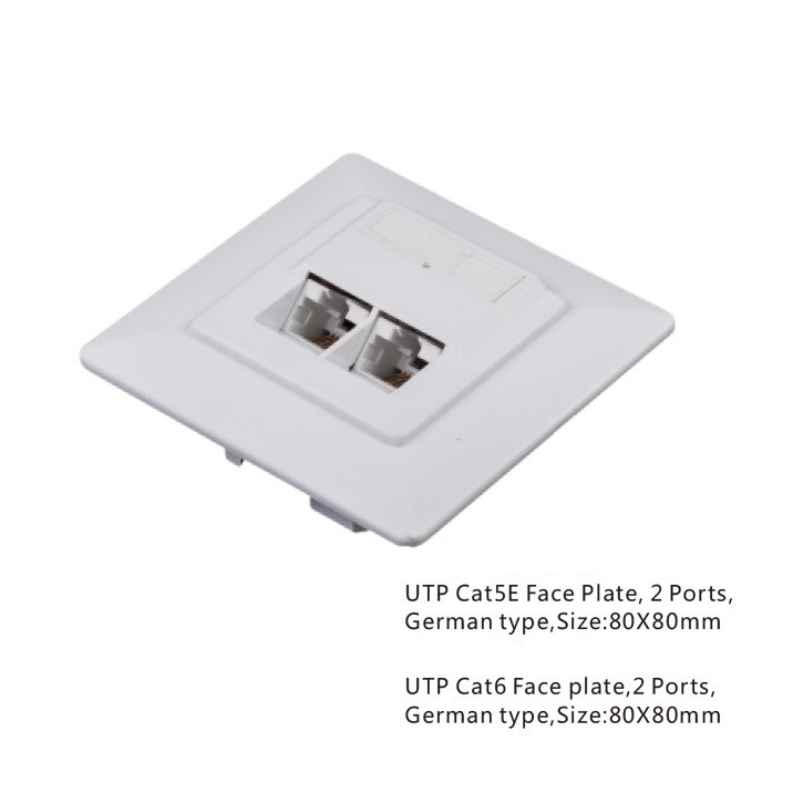 German CAT5e CAT6 CAT6a UTP 2 Ports Faceplate